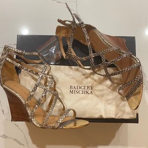 Badgley Mischka Mora Snake-embossed Leather Wedge